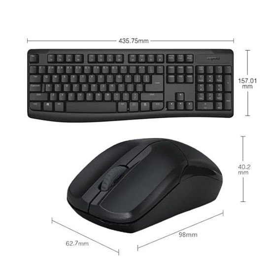 Picture of Rapoo X1800PRO Wireless Optical Mouse & Keyboard,Multimedia Hotkeys, Spill-Resistant Design,12 Months Long Battery Life, 1000 DPI Tracking Engine, Plug-and-Forget Nano Receiver, 3 Year Warranty